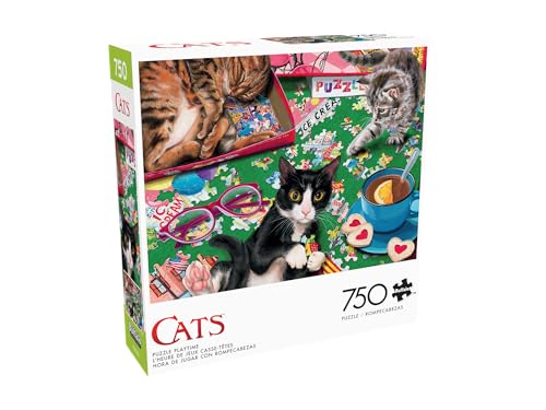 Buffalo Games Cat Jigsaw Puzzle Playtime - 750 Piece, 24 x 18 in - Cat Puzzle for Adults - Reference Poster - Relaxing Activity