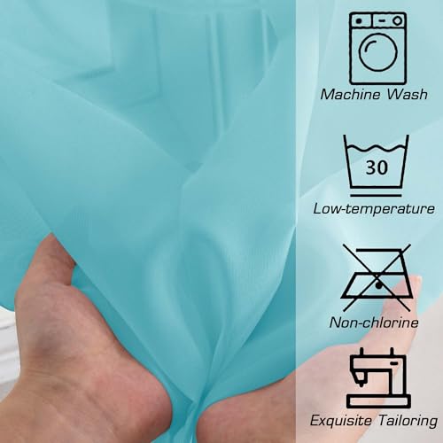 Image of OWENIE Short Aqua Sheer Curtains 36 Inch Length 2 Panels Set, Kitchen Tiers Curtains Light Filter Rod Pocket Voile Cafe Curtain for Basement Bathroom Small Half Window, 42 inch W x 36 inch L, Aqua