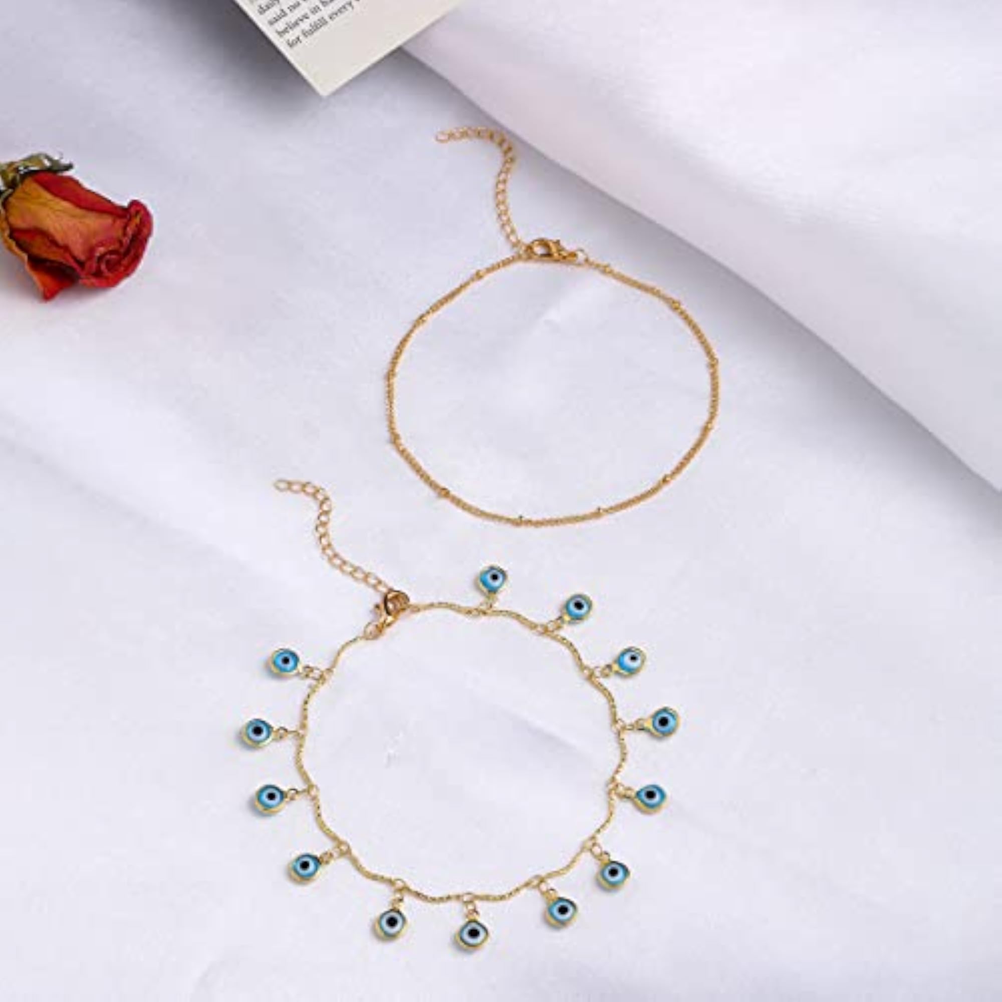 Evil Eye Multilayer Chain Anklet - Adjustable