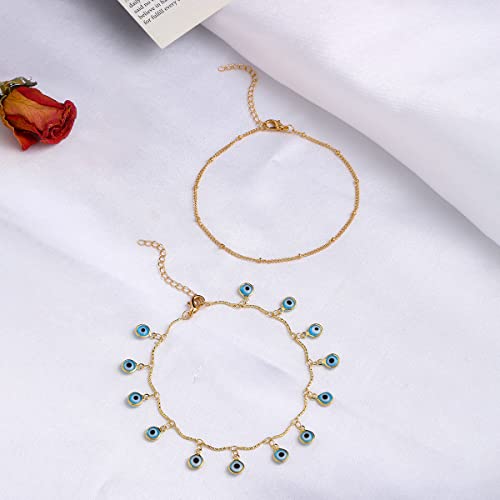 Image of Yellow Chimes Anklet For Women Gold Tone Multilayer Chain Evil Eye Studded Adjustable Anklet For Women and Girls