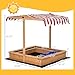 Outsunny Kids Wooden Sandbox with Adjustable Height Cover and Toy Bin Storage, Children Sand Play Station Outdoor,Bottom Liner, for Backyard, Ages 3-7