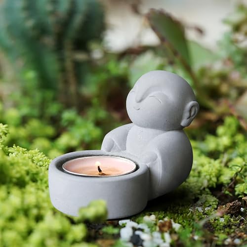 Image of Buddha Statues with Candle Holder Zen Monk Candle Holder Zen Monk Buddha Statue Praying Sculptures Ornament for Wealth Good Luck Feng Shui Decor Home Office Car Decoration