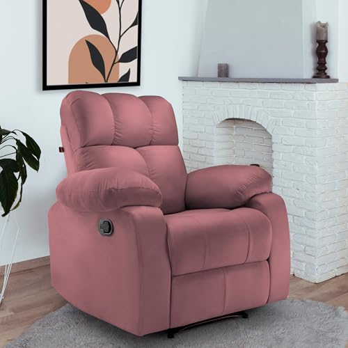 Image of Little NAP Helios Soft Suede Fabric Manual Recliner | Premium Recliner Sofa 1 Seater for Living Room | Luxuriously Padded Body and Comfort | Recliner Chair Office, Bedroom | Dusty Mauve