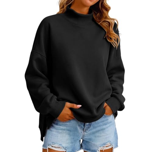 Long Sleeve Tops for Women Mock Neck Sweatshirt Oversized Side Slit Pullover Top Fashion Casual Cute Fall Clothes - image 1