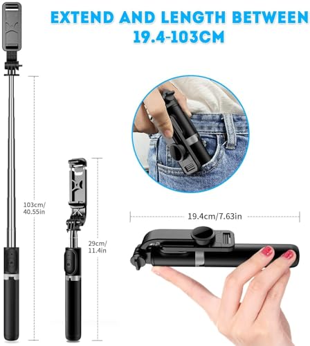Image of Selfie Stick Tripod, 100CM Length with Light, 3 in 1 Multifunctional Design, Rechargable LED Light with Two Brighness Levels for Make up, Selfie & Photo Shoot with Bluetooth Remote