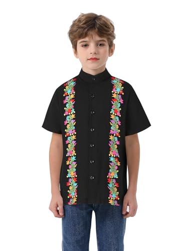 Mexican Shirts for Boys Guayabera Shirts Traditional Embroidered Fiesta Kids Button Up Shirt Toddler2