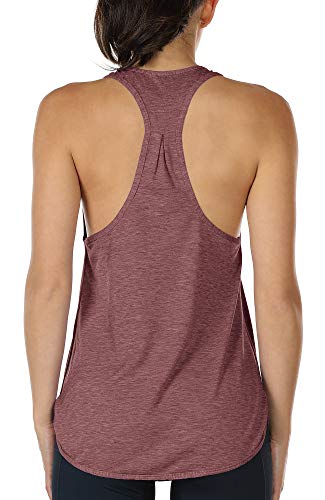 icyzone Workout Tank Tops for Women - Athletic Yoga Tops, Racerback Running Tank Top (XL, Burgundy)