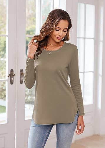 Image of Herou Women's Casual Long /Short Sleeve T Shirt Crewneck with Side Split Fall Pullover Loose Tunic Sweater Tops