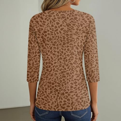 Leopard Print Shirts for Women V Neck 3/4 Sleeve Button Down Casual Blouses - image 3