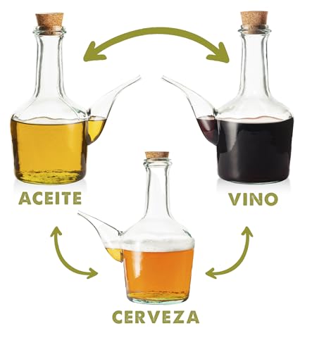 Miniatura 4 de Barral De Vidrio Artesano. Porrón De Vino De Cristal 1000 Ml. Aliñador Aceite Picante. Recipiente Cerveza Barral. Dispensador De Aceite Y Cerveza 0,5l. Fabricado En España. Vidrio 100 Reciclado.