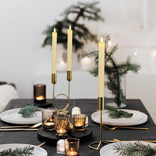 Image of Real Wax Flameless Taper Candles with Remote Timer,Battery Operated LED Candles Set with 3D Flickering Flame,9.6 inch Ivory Realistic Dripless Candlesticks for Wedding Home Decor,6 Pack