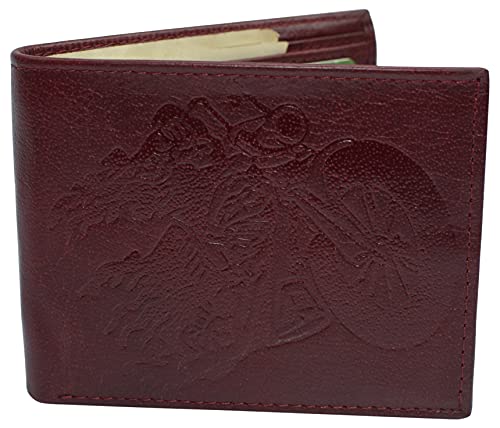 MARSHAL Leather RFID Blocking Biker Logo Classic Bifold Wallet for Men (Burgundy)3