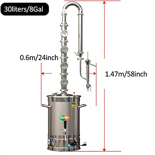 Yuewo 110V Electric 304 Stainless Steel Alcohol Distiller Flute Reflux Column Still With Sight Glasses Wine Making Kit For Diy Whisky Wine Brandy Gin (Produce 92% Abv) #TOP1