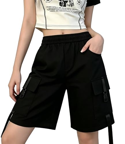 Image of DINGJIUYAN Loose Cargo Shorts Women Large Pocket Harajuku Japan Shorts Girl Couple Korean Street Summer Hip Hop Short Pants-Baggy