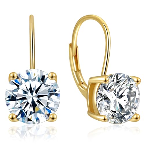 Moissanite Dangle Earrings for Women，2-4CT 18K White Gold Plated 925 Sterling Silver D Color Drop Earring, Jewelry for Wife Her Birthday Wedding (Gold Plated, 4ct Pair/2ct each)