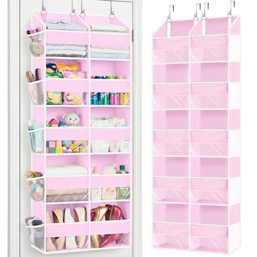 Ofiray-home Pink Over The Door Organizer 5 Tiers, Extra Large Behind Door Storage of 10 Compartments, 50 lbs Weight Capacity Over The Door Storage for Closet, Diaper Organizer