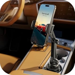 Cup Holder Phone Mount for Car - Lamicall Longer Neck Cup Phone Holder with Universal Adjustable Base, [Thick Case Friendly] Cupholder Cell Phone Car Mount for Truck Golf Cart for All 4"-7" Smartphone