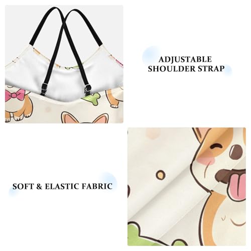 Cute Corgi Dog with Bones Girls Swimsuit One Piece Bathing Suit Beach Swimwear with Adjustable Straps 3-10Years3