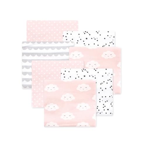 Image of Little Treasure Hudson Baby Cotton Poly Flannel Receiving Blankets Multipack, Pink Cloud, 30x30 inches