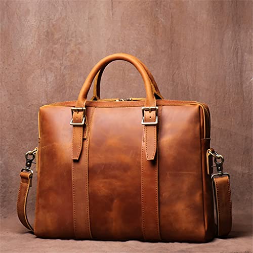 Bags Briefcase Men Shoulder Man Handbag Genuine Leather Brown Casual 15.6 Inch Laptop Bag4