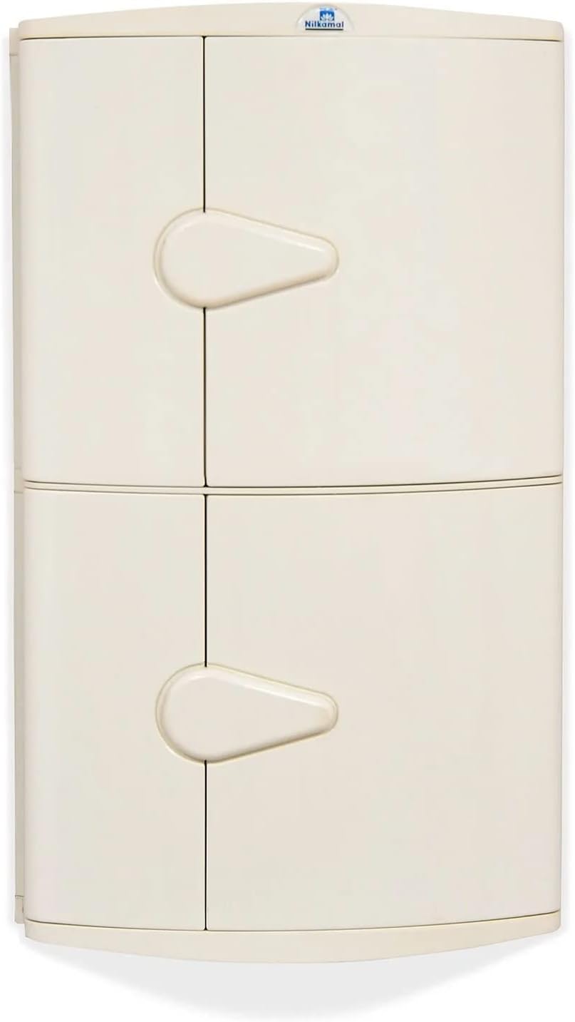 Nilkamal GEMM Bathroom Corner Cabinet|3-Year Warranty|Modern & Stylish|Space-Saving Storage|Wall Mounted Plastic Bathroom Cabinet with 2 Doors & Shelves|Bathroom Accessories|Durable|Ivory