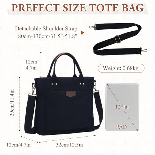 Image of RAVUO Tote Bag for Women, Canvas Crossbody Shoulder Bag Multi-Pocket Handbag with Compartments for Work Travel