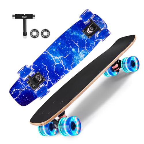 GIEEU Skateboards with Colorful Flashing Wheels for Beginners, Kids, Teens, Adults, 21.8