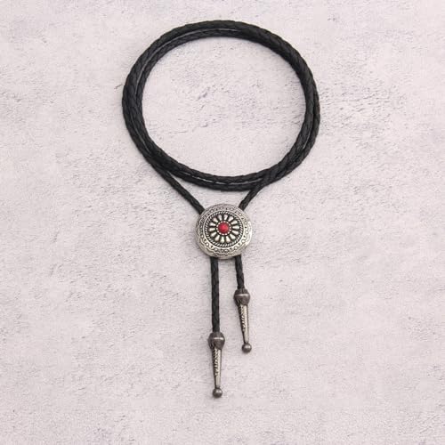 Image of GelConnie Bolo Tie for Men Women Western Cowboy Turquoise Leather Necktie | Natural Stone Bolo Tie Necklace for Women Rodeo Cowboy Leather Necktie Native American Western Cowgirl Ties Adjustable Cord