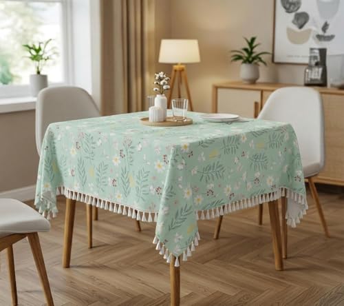 Image of RRC Microfiber Cotton Table Cloth Pack of 2 for 4 Seater Dining Table, 45 x 60 Inch Rectangular Printed Table Cover with Tassels, Washable, Durable & Fade Resistant