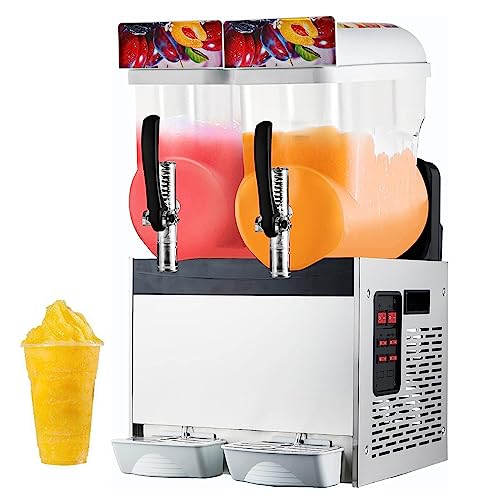 IUokLU Máquina de granizados Comercial de 15 l máquina para Hacer Hielo picado eléctrica de 2 Tanques máquina portátil para Hacer granizados licuadora para Batidos,