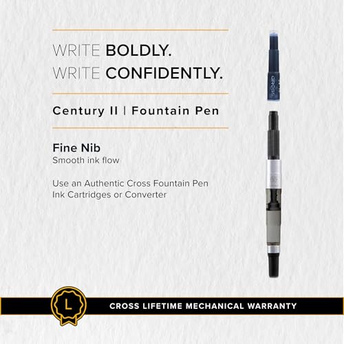 Image of Cross Century II Lustrous Chrome Refillable Fountain Pen - Medium Point, Black Ink, Presented in a Premium Box (Translucent Black)