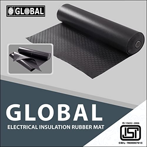 GLOBAL PREMIUM Electrical Insulation Rubber Mat 11KV / Class B(1x1 Meter, 2.5mm Thickness) Black Anti-Skid Multipurpose Shock Proof Mat, ISI Certified