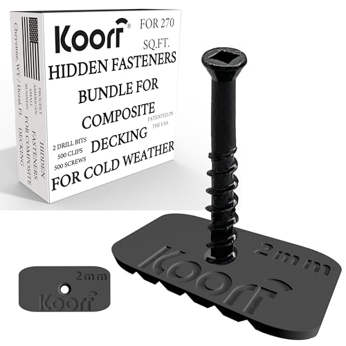KOORF Patented Cold Weather Universal Hidden Deck Fastener Clips Bundle 500 Clips/Box for 270 SQ.FT. Grooved Edges of Composite Decking Boards to Joists, 1/5\" Gap, Compatible with Trex & Most Brands