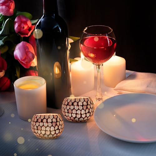 Image of Floryn Decor Morrocan Mosaic Candle Holders | Home Light Decorations Items | Mosaic Glass Tealight Holder | Best lamp for Diwali Decoration | Pack of 2 (with 2 Tealight Candle Free)