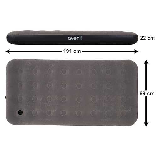 AVENLI Luftmatratze Luftbett Camping mit eingebauter Fußpumpe für 1 Person 191x99x22cm aufblasbare Matratze Gästebett weiche Liegefläche mit beflockter Oberfläche Reise-Bett für Camping & Zuhause