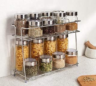 Nirantar impex Spice Rack Stainless Steel 2 Layer Corner Stand Kitchen Bathroom Multipurpose Storage Rack/Shelf