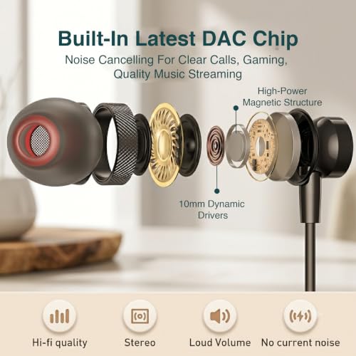 Image of USB C Headphones Wired Ear Buds for Apple /Android, 90 Angled Plug in USBC Wire Earbuds Corded Type C Earphones with Microphone for iPhone 17 17e 16 16e 15 Pro Max Air for Samsung S26 S25 S24