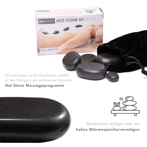 Massagesteine Welltouch Hot Stone Massage Set mit 20 Basaltsteinen