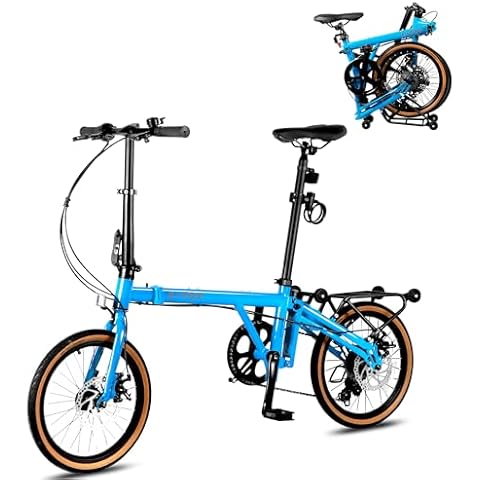 HIMcup 16” Folding Bike, Foldable City Bicycle with 7 Speed, Outdoor Beach Cruiser Bike for Adult,Adjustable Seat,Portable Compact Bicycle Urban Commuter Lightweight Bike for Women Men Cover