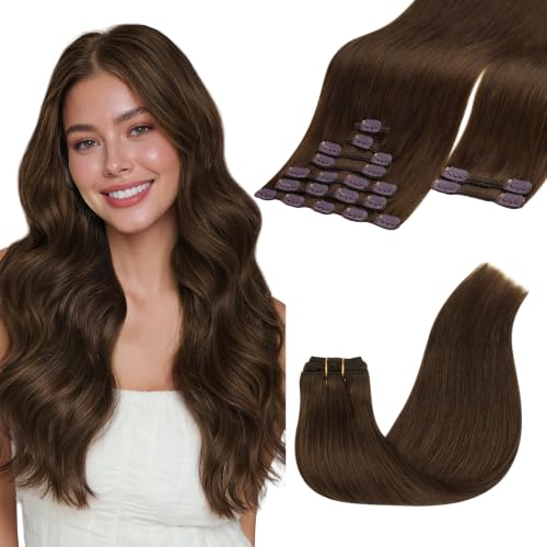 Image of GOO GOO Clip in Hair Extensions Real Human Hair Brown Remy Extensions