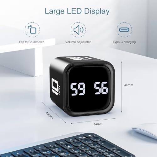 Image of 1Pcs, Digital Cube Pomodoro Timer - Desk Productivity Timer 5 /10 /30 /60 Min & Custom Countdown, Vibration & Adjustable Sound Alarm, Silent Visual for Study, Work, ADHD, Kids, Kitchen