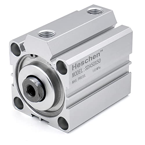 Heschen Pneumatic Compact Aluminum Air Cylinder, SDA 50-50, 1/4 PT, Bore 50mm, Stroke 50mm, Port Size Double Acting
