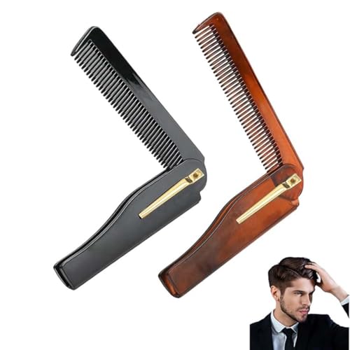 LAKJUOZ 2 Pièces Peigne De Poche, Peigne Barbe Peigne À Barbe Pliant Pour Hommes Comb De Poche Portable En Plastique Petit Clip À Fixer Peigne Cheveux Anti-Statique Outils De Coiffure Pour Coiffant