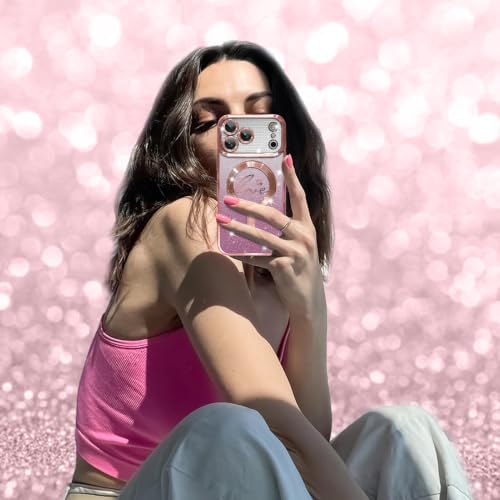 Image of ZIYE Magnetic Case Designed for iPhone 18 Pro Max Max Glitter Case -Pink