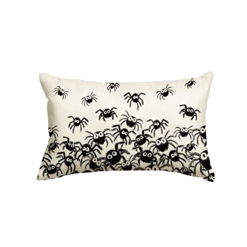 Halloween Black Spiders Pillow Cover - Farmhouse Spooky Decor