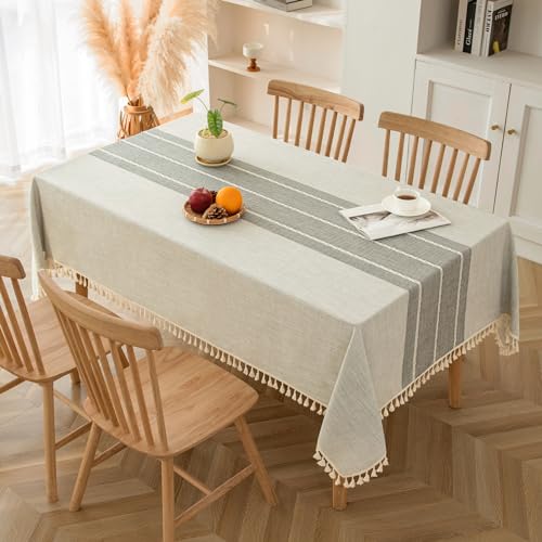 Pangsinne Jute Tischdecke Grau Gestreift mit Quasten 140x308cm