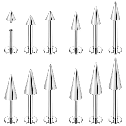 ZS 16G/18G Spike Lip Rings Cartilage Tragus Helix Piercing, Stainless Steel Spike Stud Earrings Internal Thread Snake Bite Piercing Jewelry for Women Men (18g,6/8/10mm)