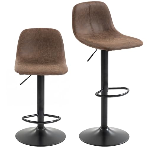HOMCOM Bar Stools Set of 2, Modern Swivel Barstools, Height Adjustable Breakfast Bar Chairs with Footrest for Kitchen Island and Dining Room, Brown