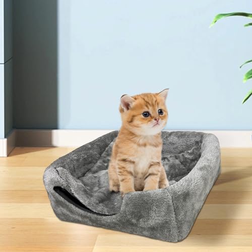 Whiwhi Katzenhöhle für Drinnen Katzenzelt mit Waschbarem Plüschkissen Weiches und Flauschiges Katzenhaus Klappbar Katzenbett Höhle 33x33x35cm