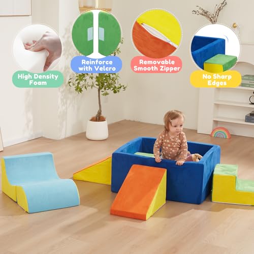 Image of Foam Climbing Toys for Toddlers with Large Ball Pit | Climbing Blocks, Soft Play Climb and Crawl Activity Playset, Toddler Play Crawling Climbing Sliding Indoor(Excluding Balls)